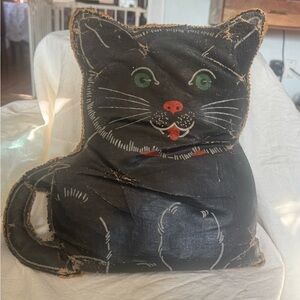 ANTIQUE FOLK ART BLACK CAT PILLOW